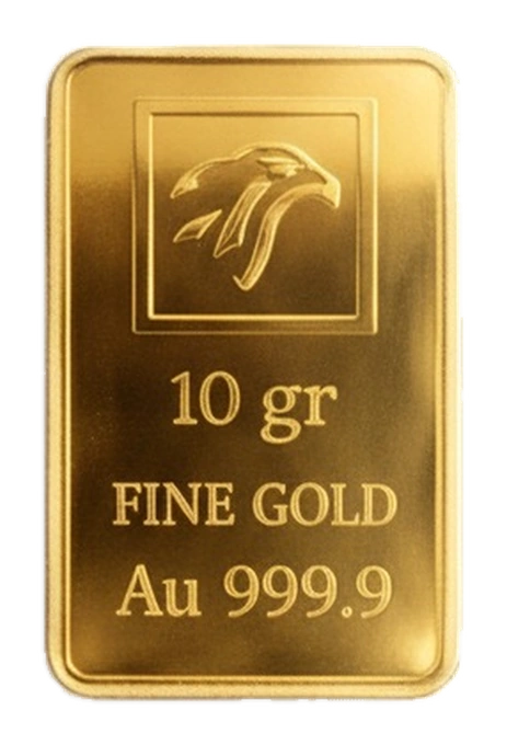 Goudbaar van 10 gram Gold & Silver Company, fijngoud Au 999,9, adelaarskop-keurstempel